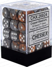 DND Dice Set-Chessex D&D Dice-12mm Gemini Copper, Steel, and White Plastic Polyhedral Dice Set-Dungeons and Dragons Dice Includes 36 Dice – D6 (CHX26824)
