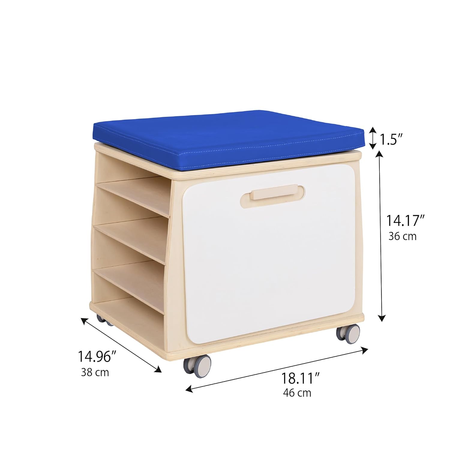 Mobile Teacher Stool with Storage - Blue Cushion - Assembled