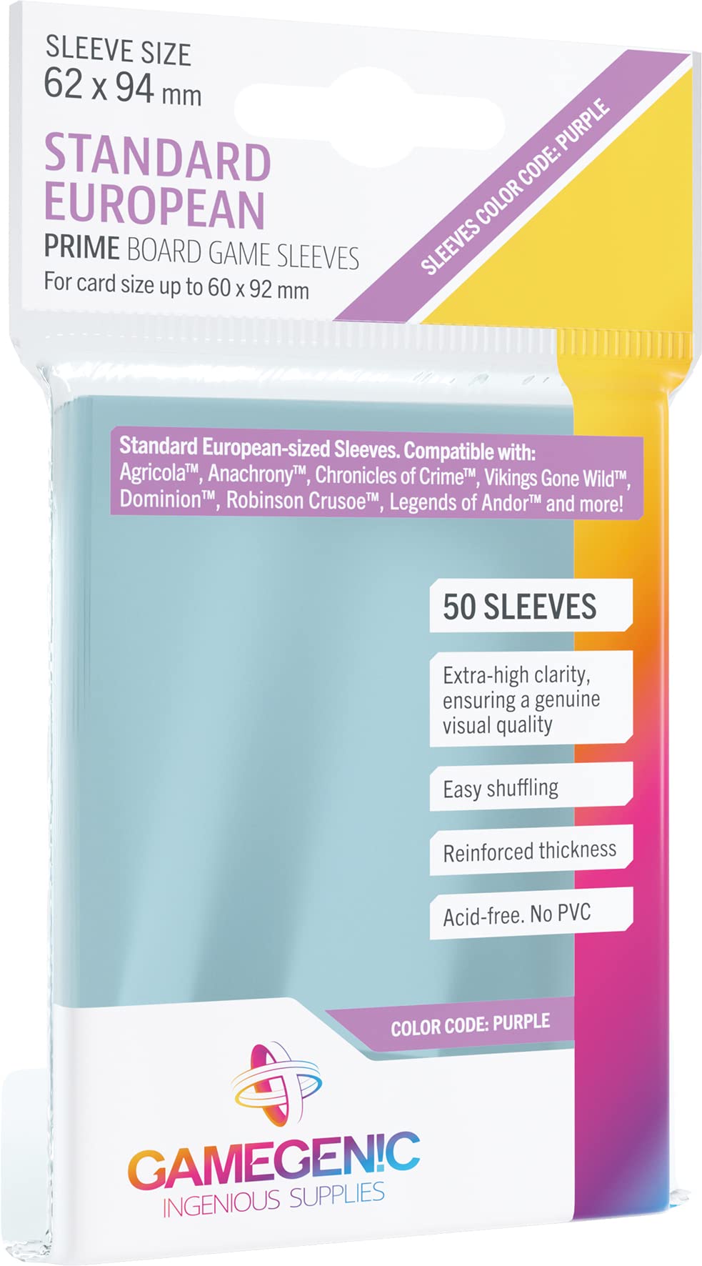 Sleeves: Gamegenic PrimeStandard European-Sized (50) (GG1049)