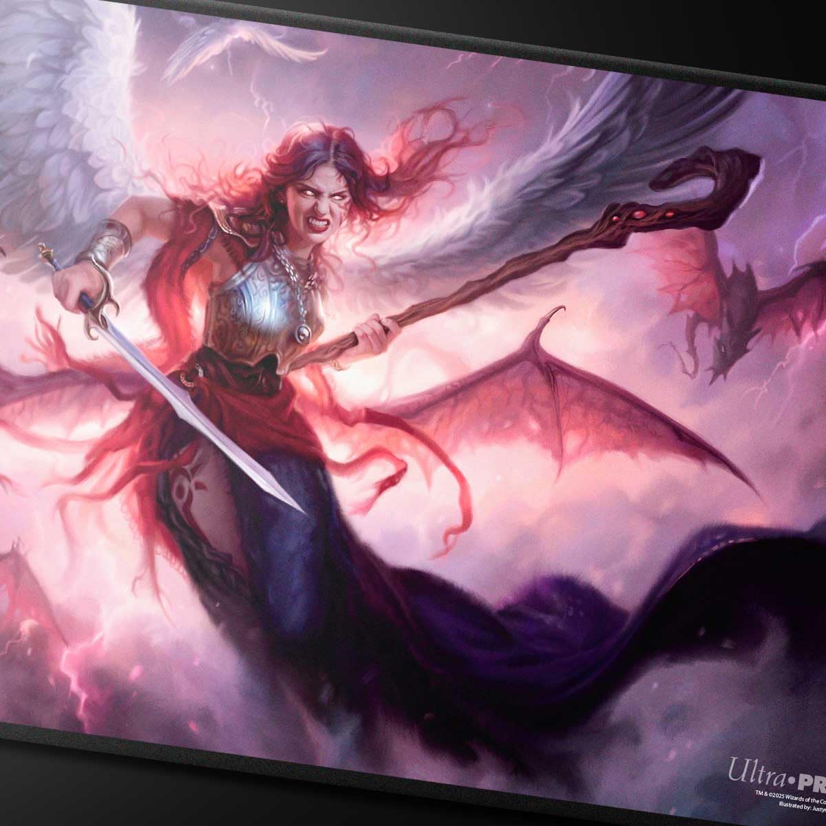 Ultra PRO - Commander Series #5 - Three Color Wedge - Kaalia (Fan-Voted) Black Stitched Playmat for Magic: The Gathering | Use as Mousepad, Desk Mat, Protects MTG Cards During Gameplay TCG Essential
