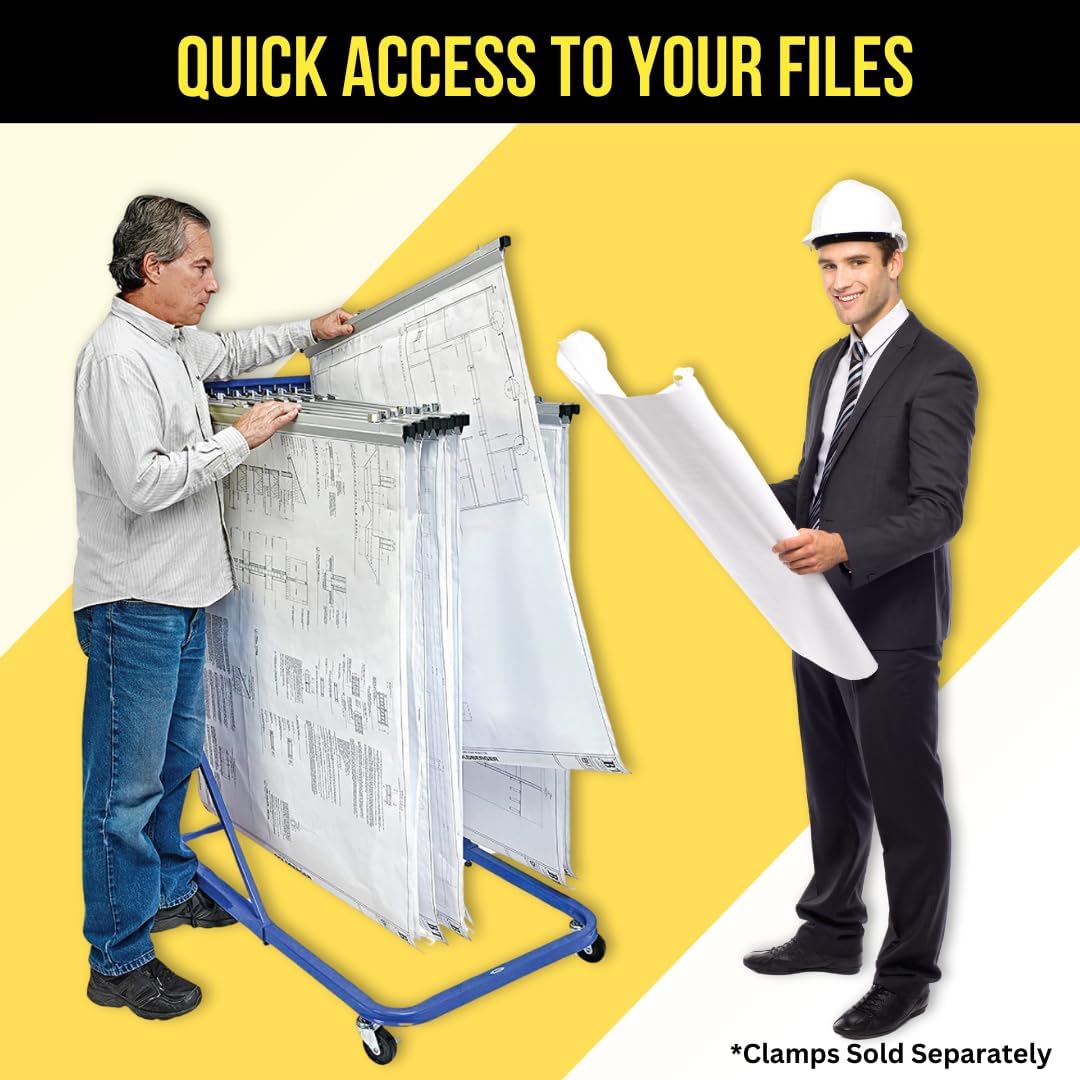 Vertical File Rolling Stand for Blueprints, Blue