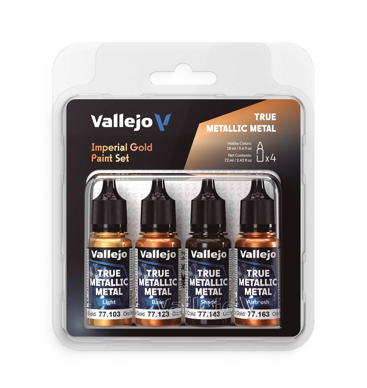 Vallejo - Imperial Gold Paint Set | True Metallic Metal | Acrylic Colors for Painting Metal Effects on Fantasy, Historical, and Wargaming Miniatures | BSL System | 4 Bottles x 18 ml (0.6 fl.oz.)