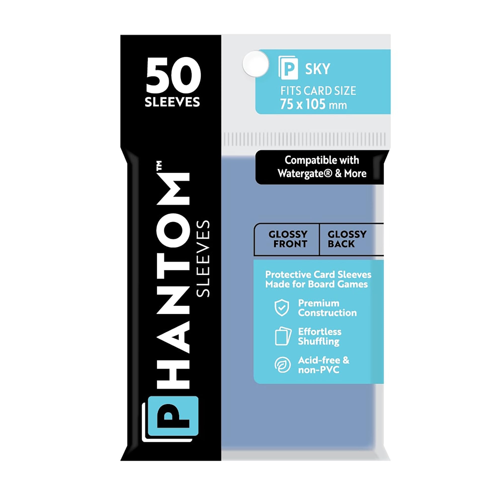 Phantom Sleeves: Sky Size 75 x 105mm: Glossy Front/Back - 50 Pack - Transparent Protective Card Sleeves for Board Games, Trading Cards & Card Games