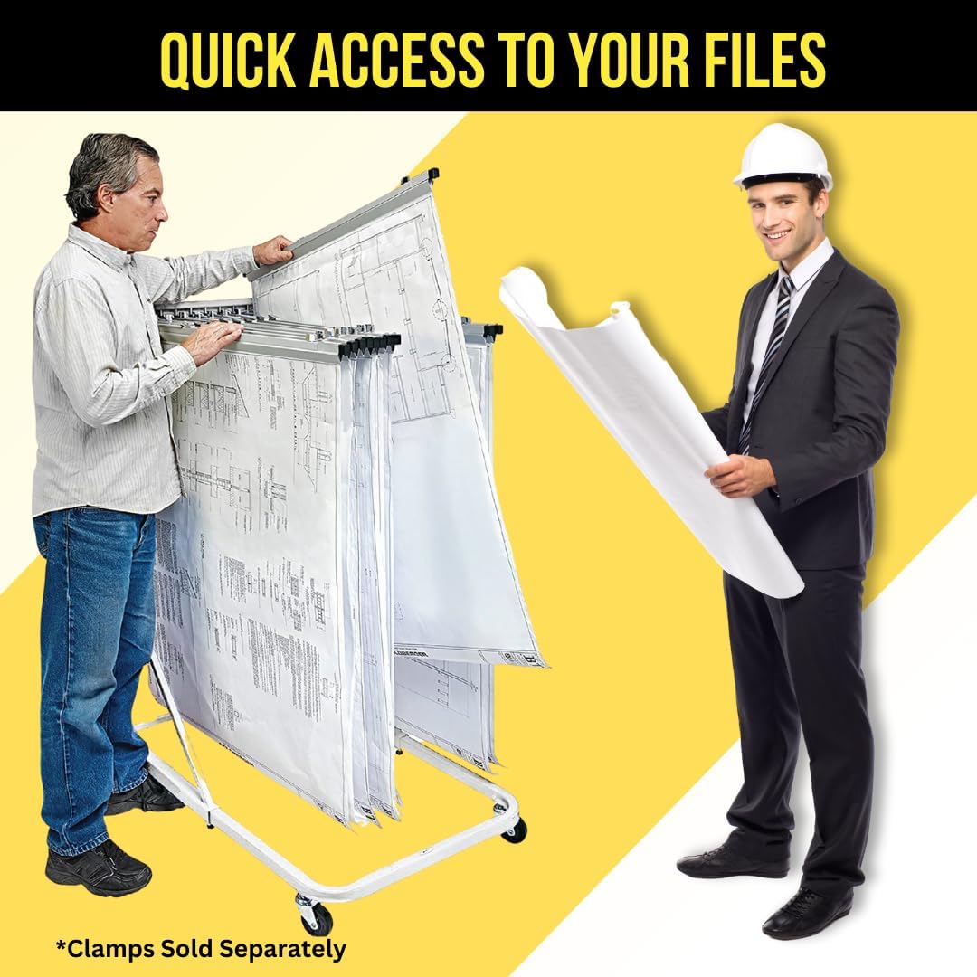 Vertical File Rolling Stand for Blueprints, White