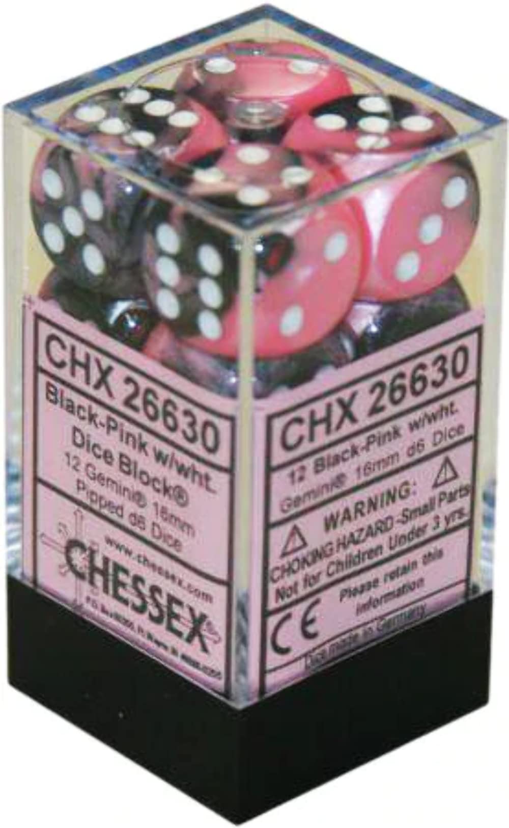 DND Dice Set-Chessex D&D Dice-16mm Gemini Black, Pink, and White Plastic Polyhedral Dice Set-Dungeons and Dragons Dice Includes 12 Dice – D6 (CHX26630)