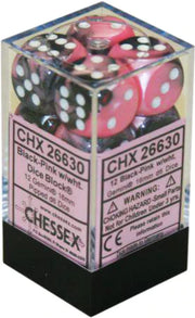 DND Dice Set-Chessex D&D Dice-16mm Gemini Black, Pink, and White Plastic Polyhedral Dice Set-Dungeons and Dragons Dice Includes 12 Dice – D6 (CHX26630)