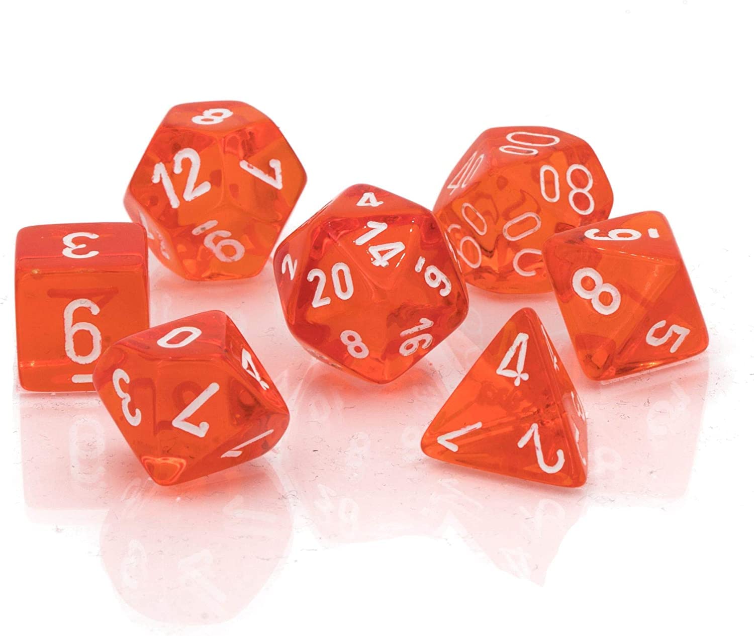 Chessex Dice Translucent: 7pc Orange/White