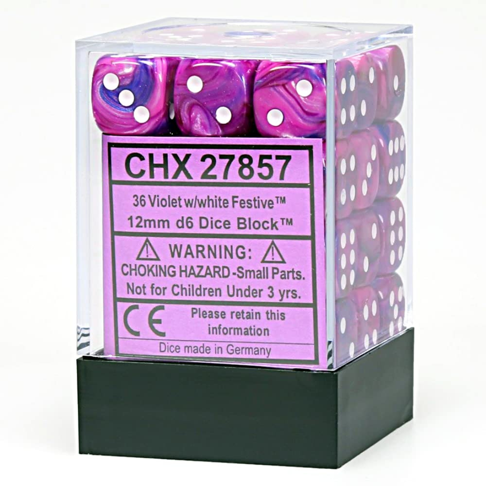 Chessex DND Dice Set-Chessex D&D Dice-12mm Festive Violet and White Plastic Polyhedral Dice Set- for Dungeons and Dragons Dice ludes 36 Dice – D6, Various (CHX27857)