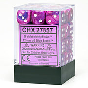 Chessex DND Dice Set-Chessex D&D Dice-12mm Festive Violet and White Plastic Polyhedral Dice Set- for Dungeons and Dragons Dice ludes 36 Dice – D6, Various (CHX27857)