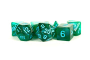 Metallic Dice Games Green Stardust Resin Dice with Blue Numbers 16mm (5/8in) 7-Dice Set