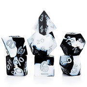 Gate Keeper Games & Dice: Anti-Stress Dice - Poofy Panda - 7pc RPG Set, Splotchy Black &Panda White Silicone Swirled, Role Playing Games Accessory