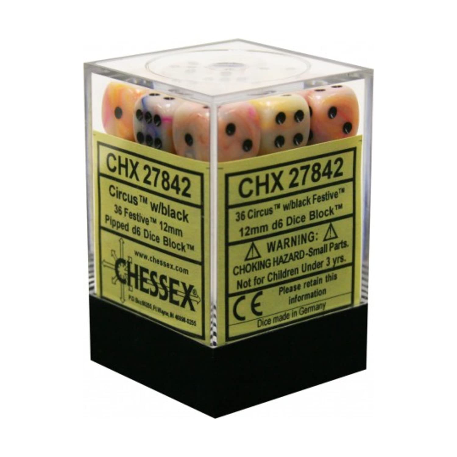 Chessex DND Dice Set D&D Dice-12mm Festive Circus and Black Plastic Polyhedral Dice Set- for Dungeons and Dragons Dice Includes 36 Dice – D6