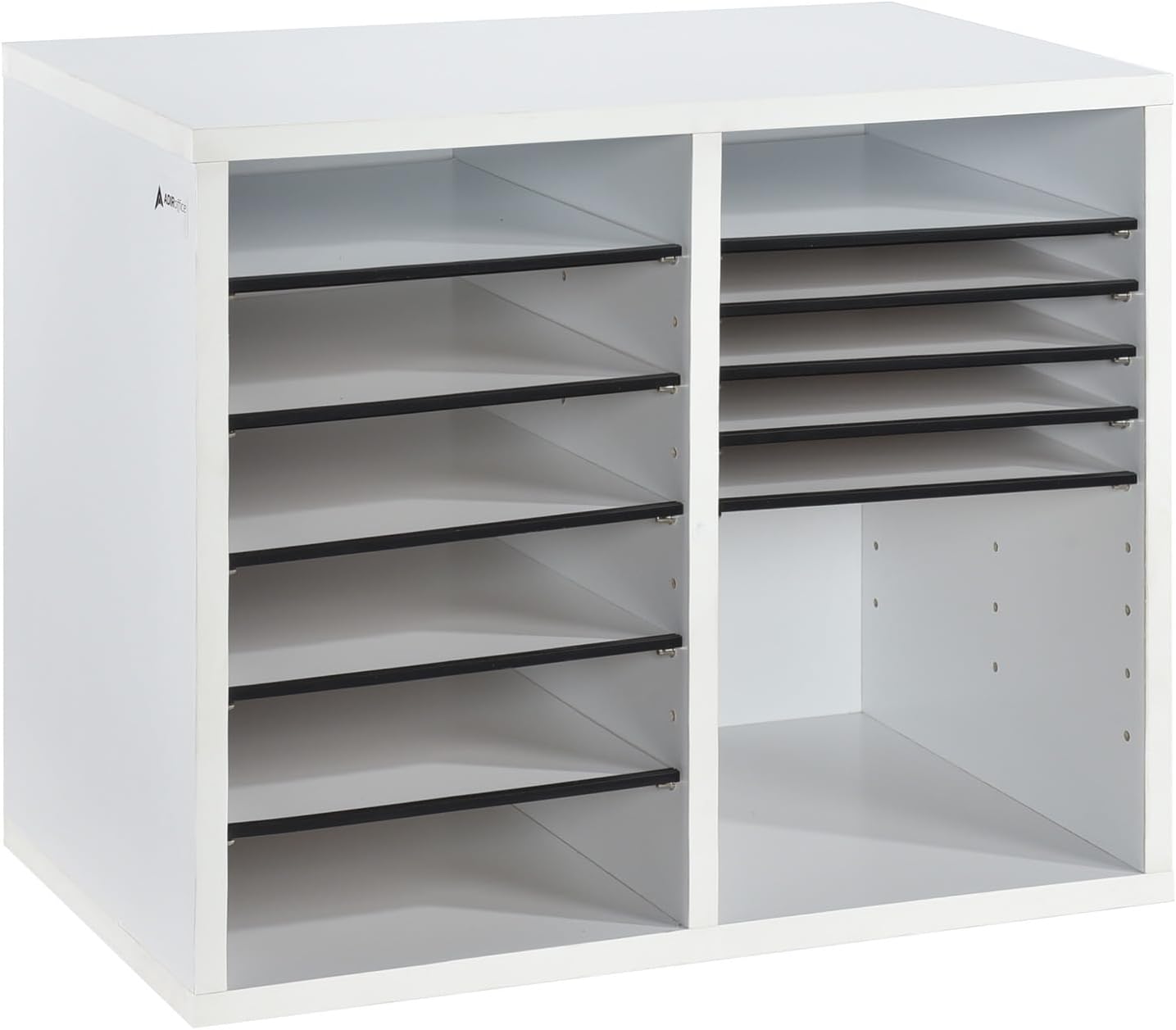 12-Compartment Wood Adjustable Paper Sorter Literature File Organizer, White