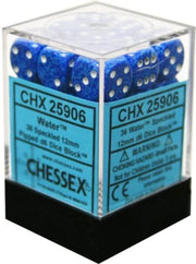 Chessex 12mm Speckled Water Blue Polyhedral Dice Set – Compatible with Dungeons & Dragons (D&D), Pathfinder & Other Tabletop RPGs – Includes 36 Dice: D6 (CHX25906)