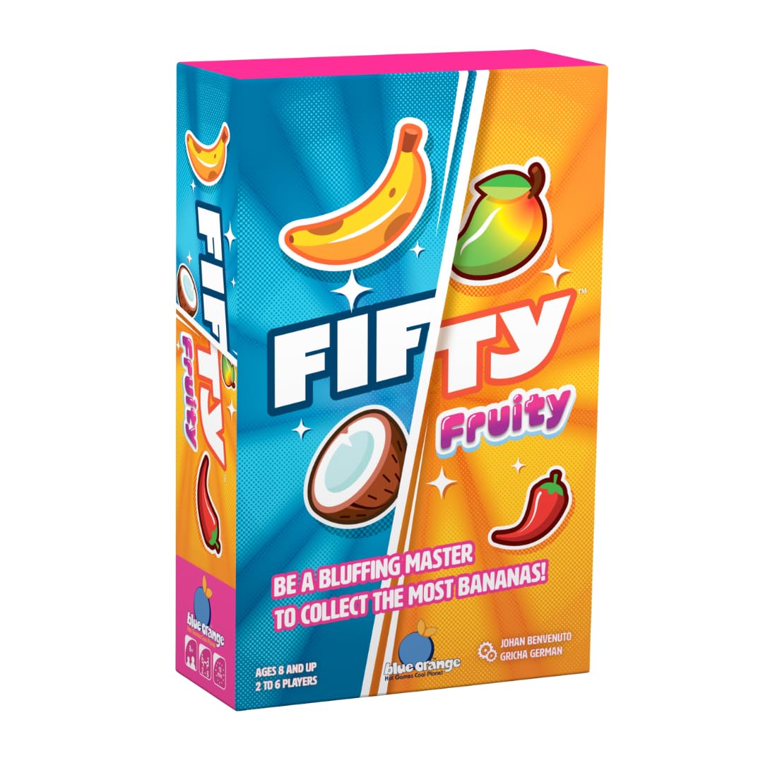 Blue Orange Fifty Fruity Party Card Game for Kids, Adults, Family and Friends - Two Truths or One Truth and a Lie Bluffing Game Games - 2 to 6 Players for Ages 8+