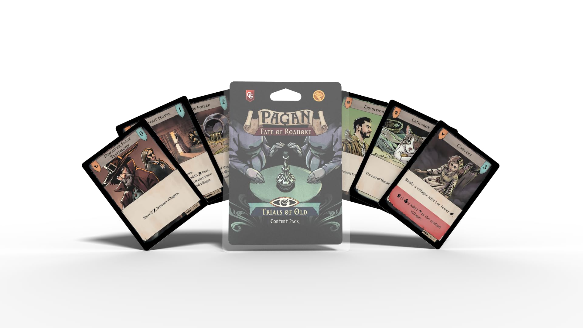 Capstone Games Pagan: Fate of Roanoke - Trials of Old Expansion Pack, Dueling Witch & Hunter Asymmetrical Deduction Card Game Filled with Intrigue & Mystery, 2 Players, 60 Mins