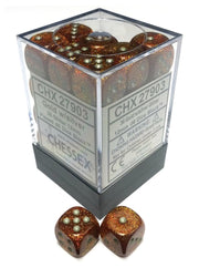 Chessex 12mm Glitter Gold & Silver Polyhedral Dice Set – Compatible with Dungeons & Dragons, Pathfinder & Other Tabletop RPGs – Includes 36 D6 Dice (CHX27903), Small (10mm–14mm)