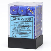 DND Dice Set-Chessex D&D Dice-12mm Vortex Blue and Gold Plastic Polyhedral Dice Set-Dungeons and Dragons Dice Includes 36 Dice – D6