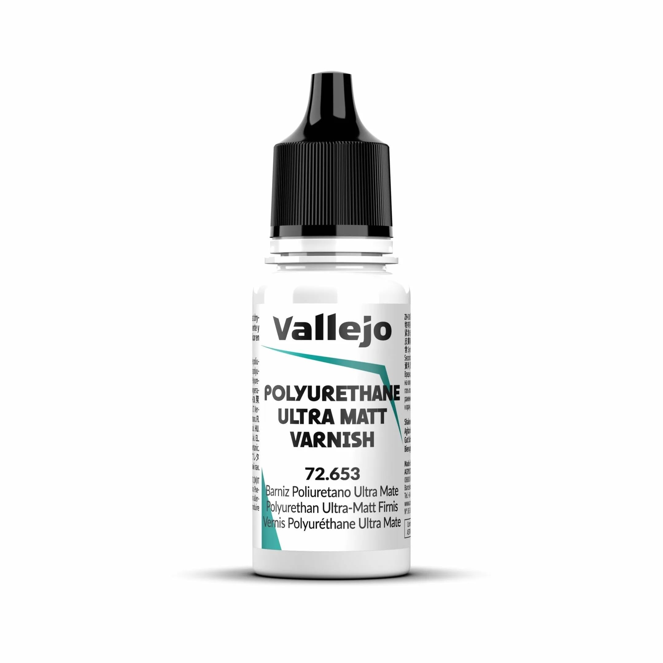 Vallejo - Polyurethane Varnish | Ultra Matt Finish 18 ml. (0.6 fl.oz.) | Extraordinary Hardness & Permanence | Create a Perfect Clear Coat | Scratch Resistant for Outdoor and Indoor Surfaces