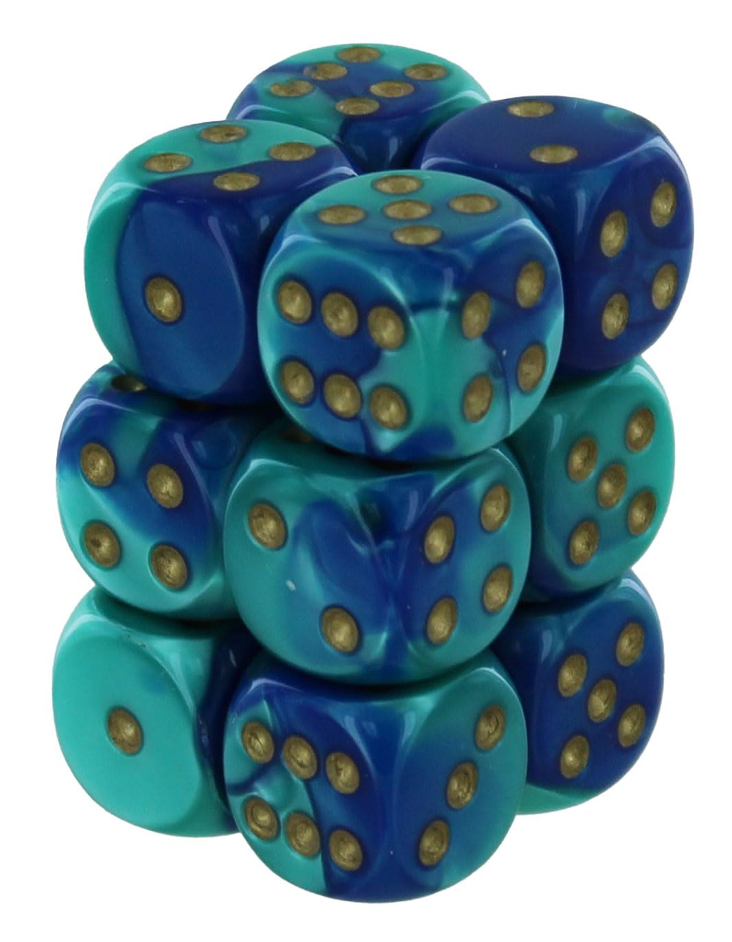 Chessex DND Dice Set-16mm Gemini Blue, Teal, and Gold Plastic Polyhedral Dice Set-Dungeons and Dragons Dice Includes 12 Dice – D6 CHX26659, Standard (15mm - 17mm)