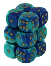 Chessex DND Dice Set-16mm Gemini Blue, Teal, and Gold Plastic Polyhedral Dice Set-Dungeons and Dragons Dice Includes 12 Dice – D6 CHX26659, Standard (15mm - 17mm)