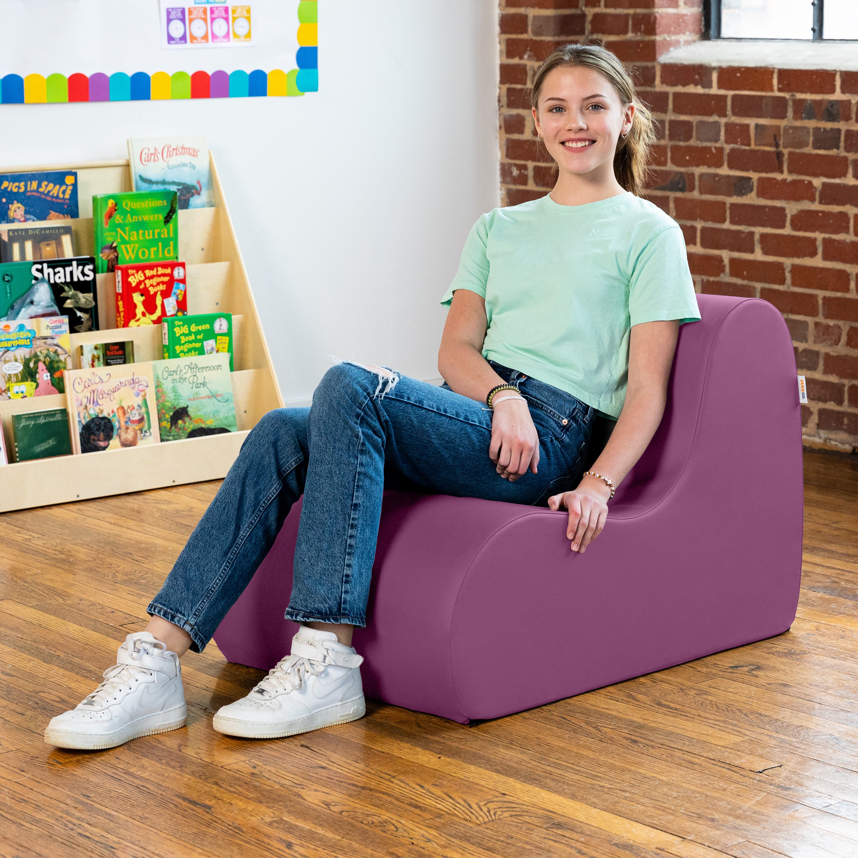 Jaxx Midtown Medium Classroom Soft Foam Chair - Premium Vinyl Cover - Purple