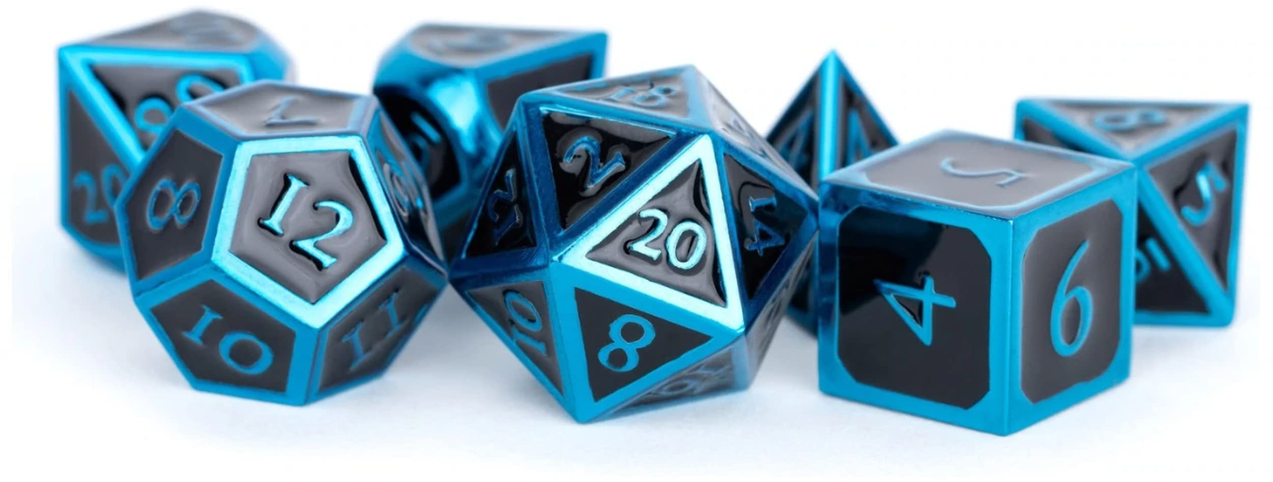 Metal Dice Metallic Dice Games Poly Set Blue w/Black Enamel (7)