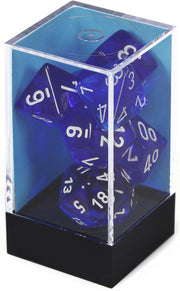 DND Dice Set-Chessex D&D Dice-16mm Translucent Blue and White Plastic Polyhedral Dice Set-Dungeons and Dragons Dice Includes 7 Dice - D4 D6 D8 D10 D12 D20 D% (CHX23076), Large (18mm - 25mm)