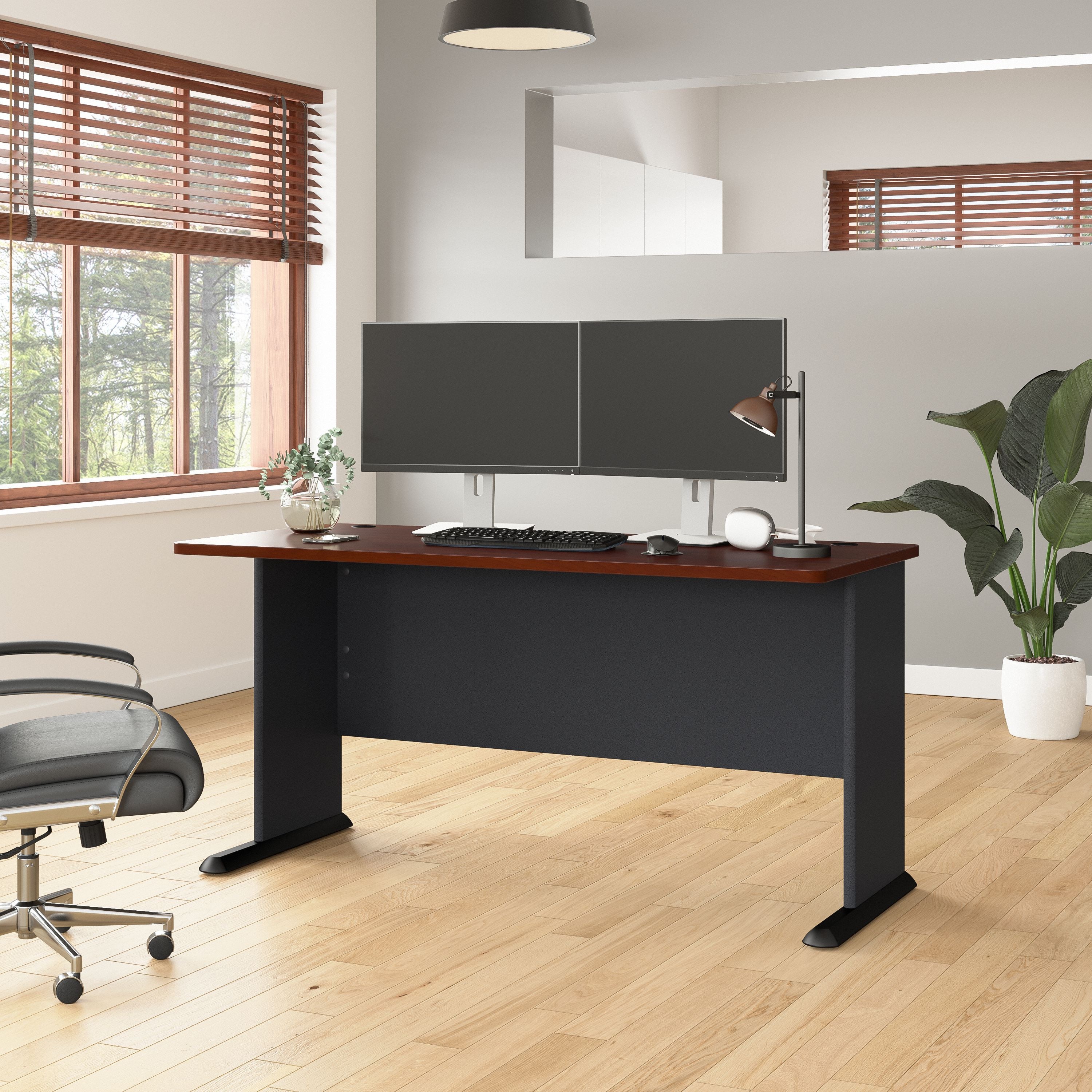Bush Business Furniture Series A 60W Desk in Hansen Cherry and Galaxy - 59.57" Width x 26.81" Depth x 29.66" Height