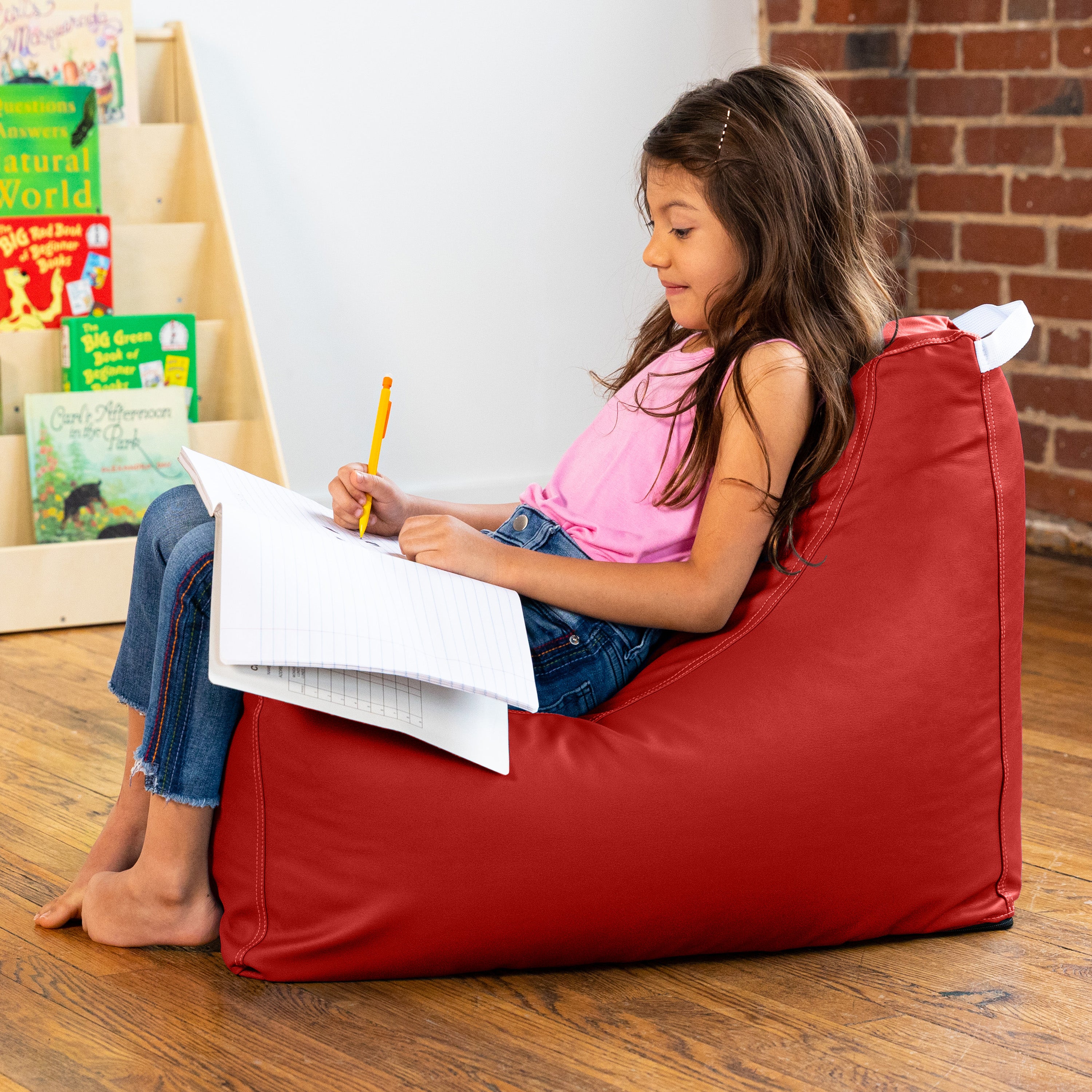Jaxx Pezzi Jr Kids Classroom Bean Bag Chair, Premium Vinyl, Red