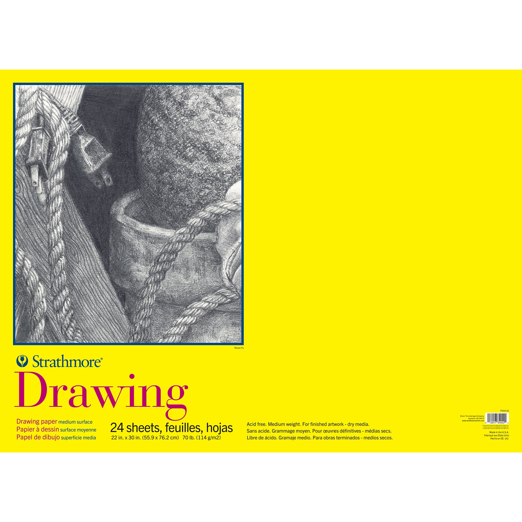 300 Series Drawing Paper Pad, Tape Binding, 24 Sheet, 22x30 inch, 1 Count