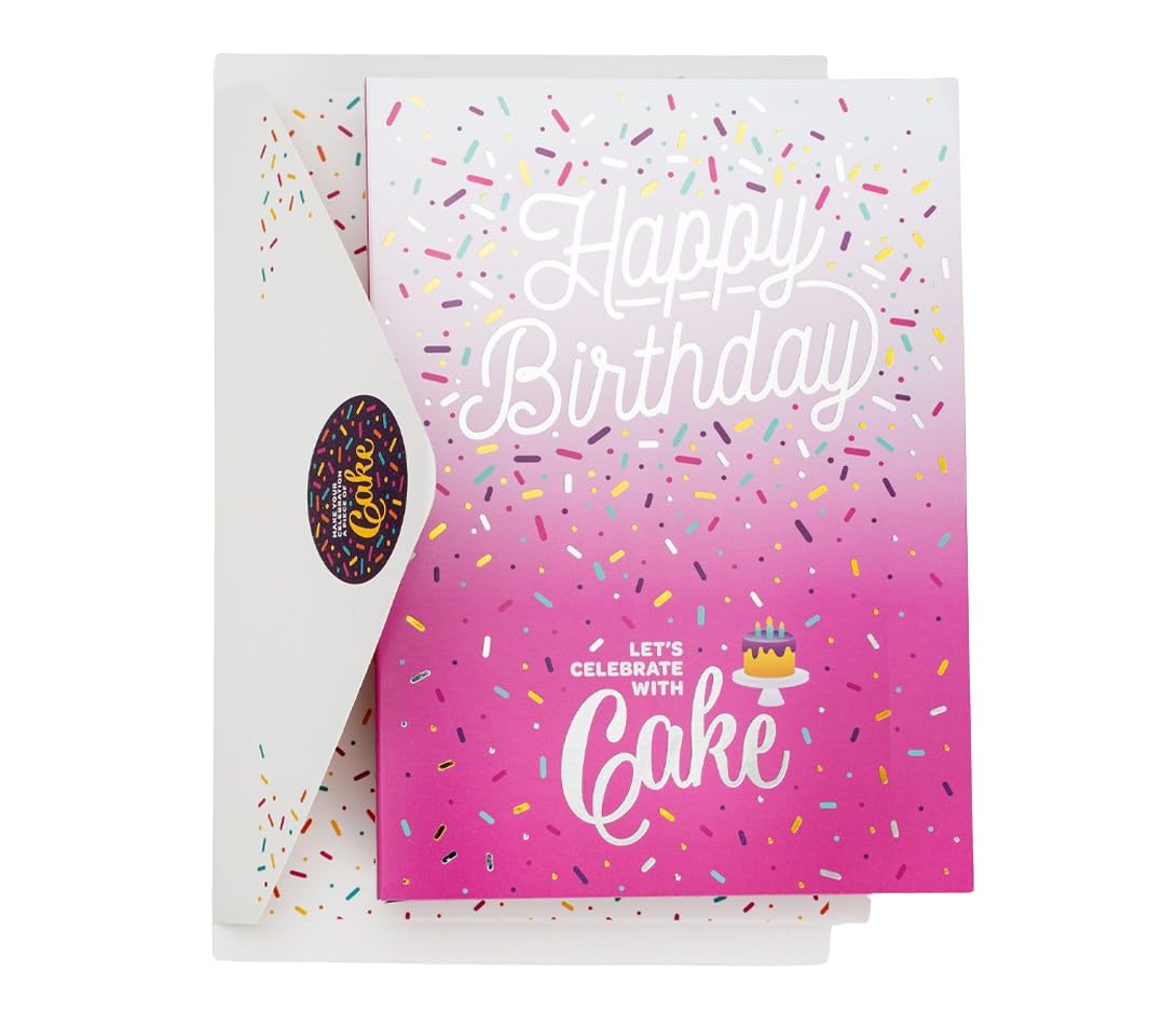 InstaCake Cards Happy Birthday Let's Celebrate with Cake Pink Birthday Card includes Single Serve Mug Cake (Zesty Lemon)