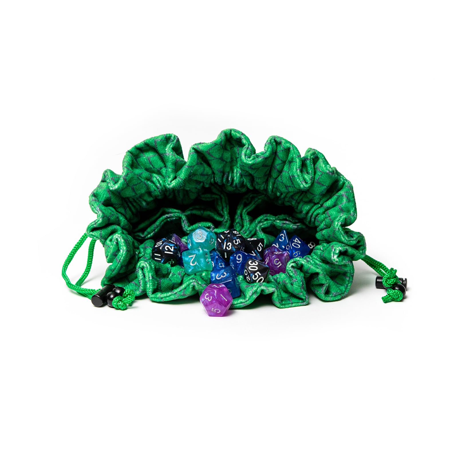 FanRoll Dragon StormTM Velvet Compartment Dice Bag: Green Dragon Scales