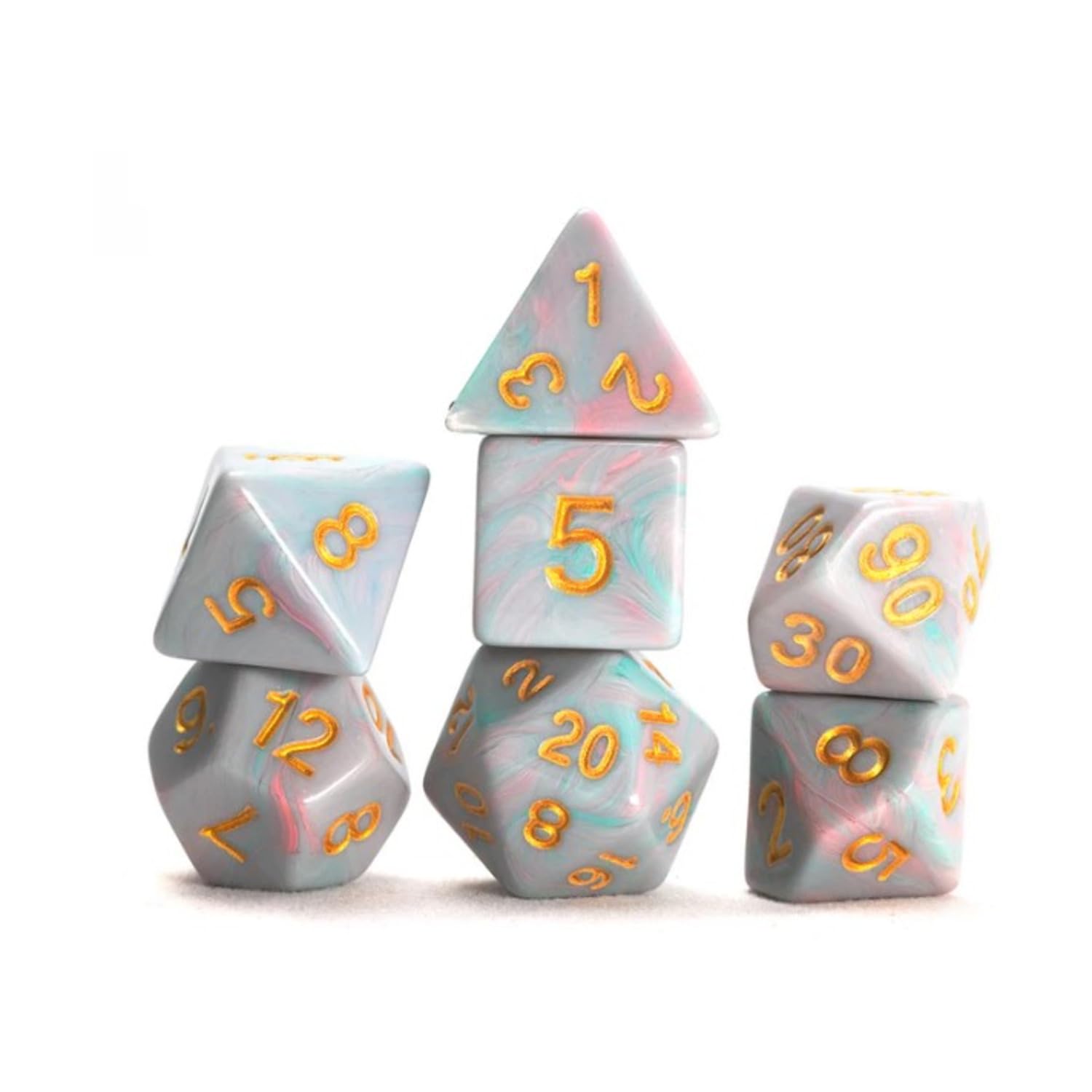 Sirius Dice Poly Set - Unicorn, Teal w/Gold (7)
