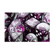 Chessex Manufacturing 26432 Cube Gemini Set of 7 Dice - Purple & Steel with White Numbering