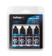 Vallejo - Sapphire Blue Paint Set | True Metallic Metal | Acrylic Colors for Painting Metal Effects on Fantasy, Historical, and Wargaming Miniatures | BSL System | 4 Bottles x 18 ml (0.6 fl.oz.)