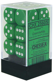 DND Dice Set-Chessex D&D Dice-16mm Opaque Green and White Plastic Polyhedral Dice Set-Dungeons and Dragons Dice Includes 12 Dice – D6 (CHX25605)