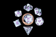Mini Poly Dice Set - Marble w/ Purple Numbers