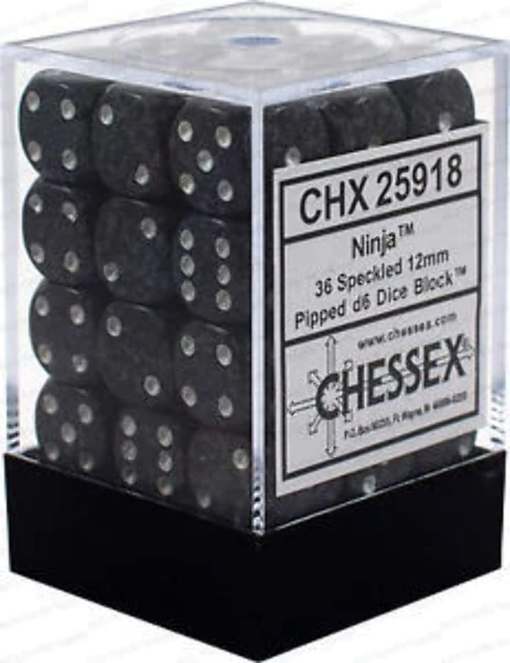 Chessex 12mm Speckled Ninja Polyhedral Dice Set – Compatible with Dungeons & Dragons (D&D), Pathfinder & Other Tabletop RPGs – Includes 36 Dice: D6