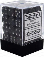Chessex 12mm Speckled Ninja Polyhedral Dice Set – Compatible with Dungeons & Dragons (D&D), Pathfinder & Other Tabletop RPGs – Includes 36 Dice: D6