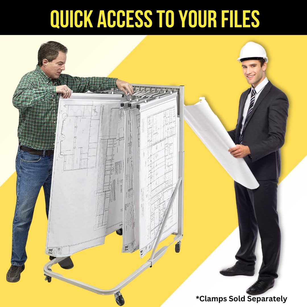 Steel Vertical File Blueprint Rolling Stand, Grey