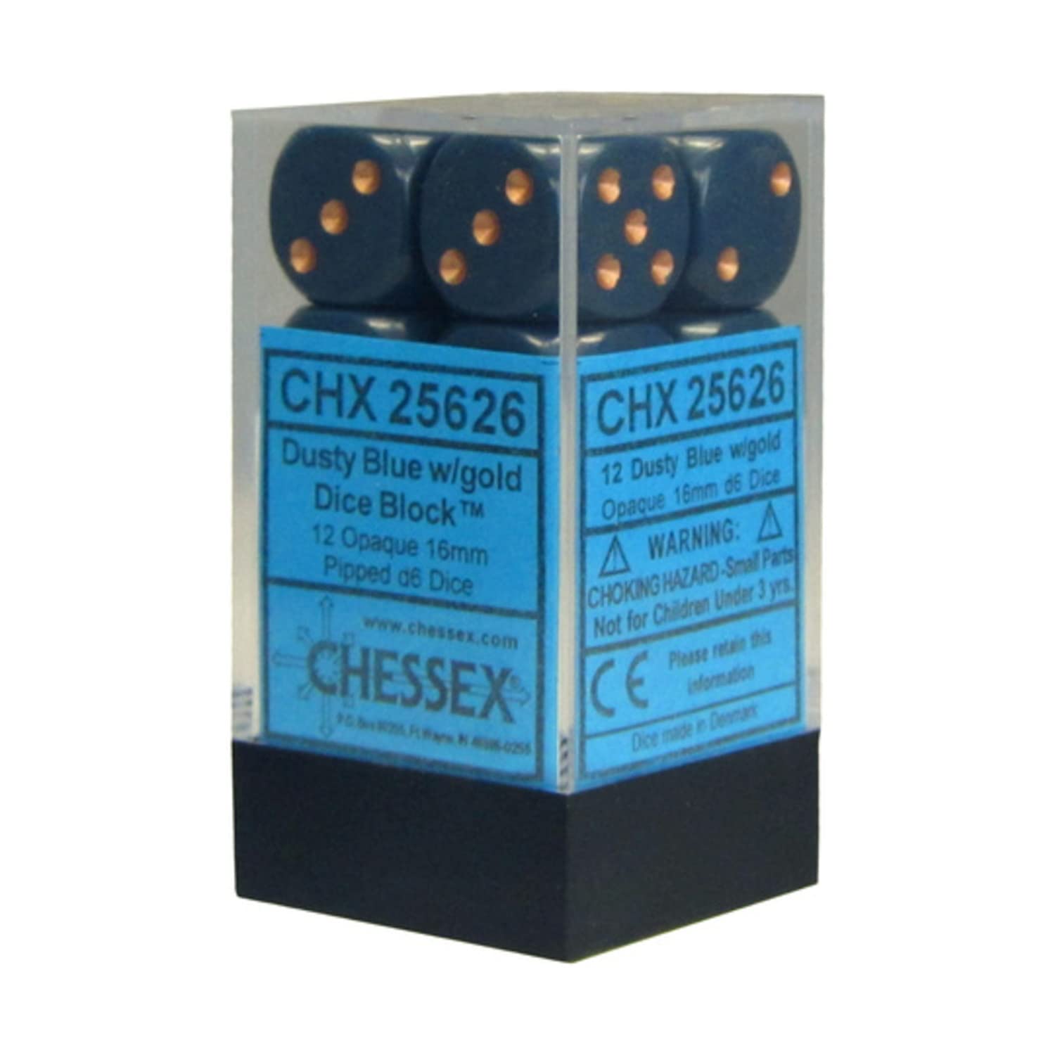 Chessex DND Dice Set D&D Dice-16mm Opaque Dusty Blue and Gold Plastic Polyhedral Dice Set-Dungeons and Dragons Dice Includes 12 Dice – D6, (CHX25626)