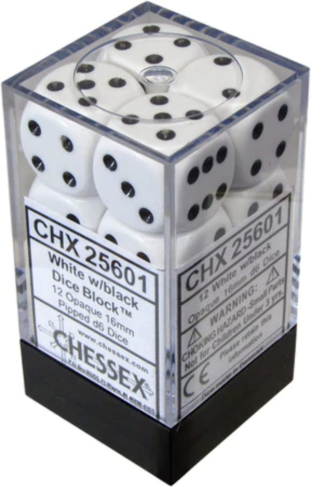 Chessex CHX25601 Dice-Opaque: 12D6 White/Black Set, One Size, Multicolor