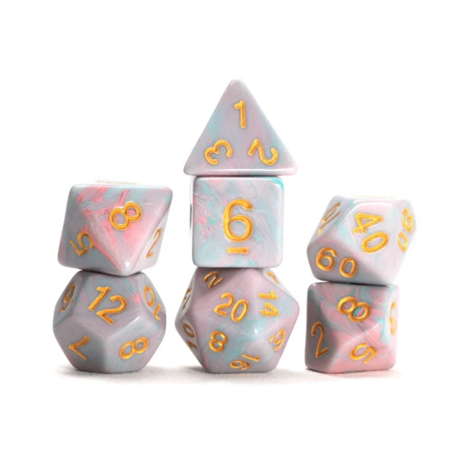Sirius Dice Poly Set - Unicorn, Pink w/Gold (7)