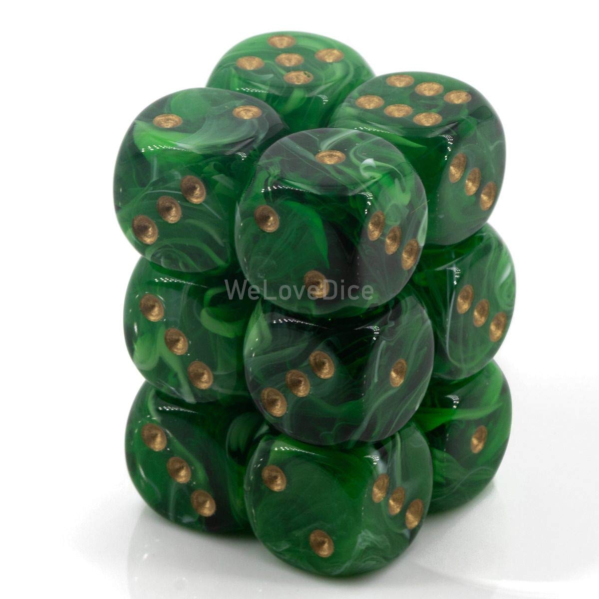 Chessex DND Dice Set D&D Dice-16mm Vortex Green and Gold Plastic Polyhedral Dice Set-Dungeons and Dragons Dice Includes 12 Dice – D6, Various (CHX27635)