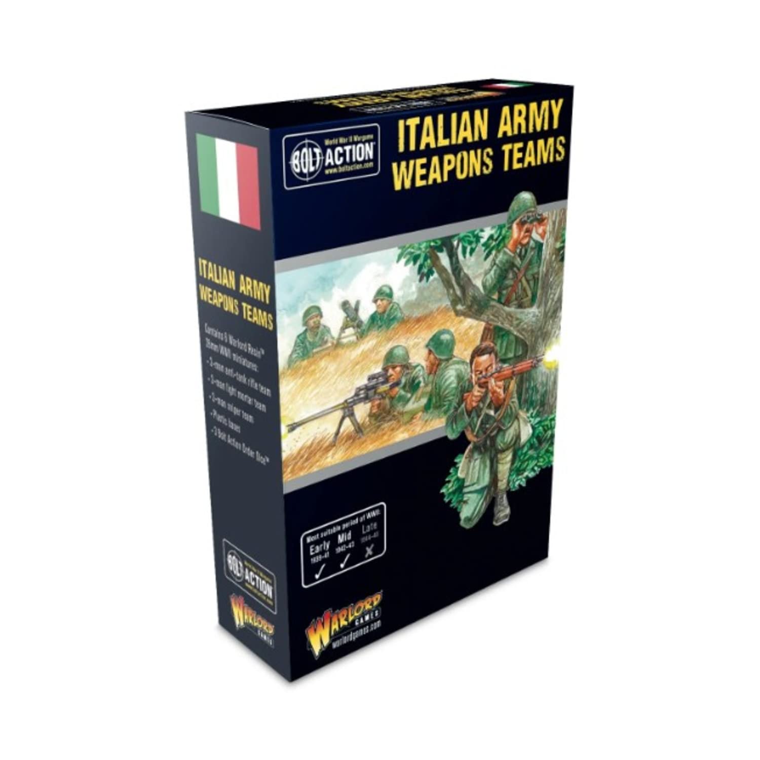 Warlord Bolt Action Italian Army Weapons Teams 1:56 Tabletop Miniatures - Plastic Paintable Miniature WWII Soldiers Set, Unpainted Table Top 28mm Military Minifigures for Adults, Gaming Figurines Pack