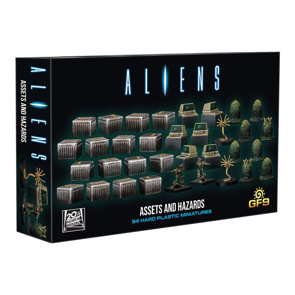 GF9: Aliens: Assets & Hazards - 34 RPG Miniatures, Hard Plastic Figures, Unpainted, Roleplaying Game Accessories, Based On The 1986 Film Aliens