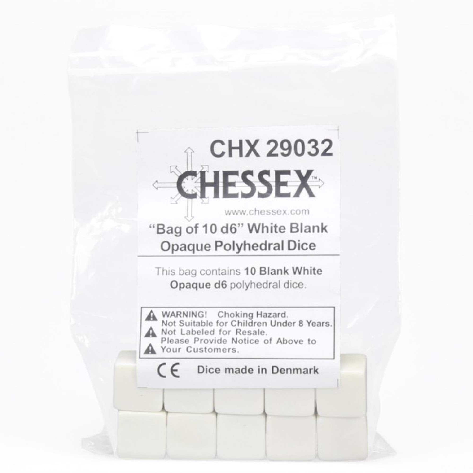 Chessex d6 16mm Blank White (10)