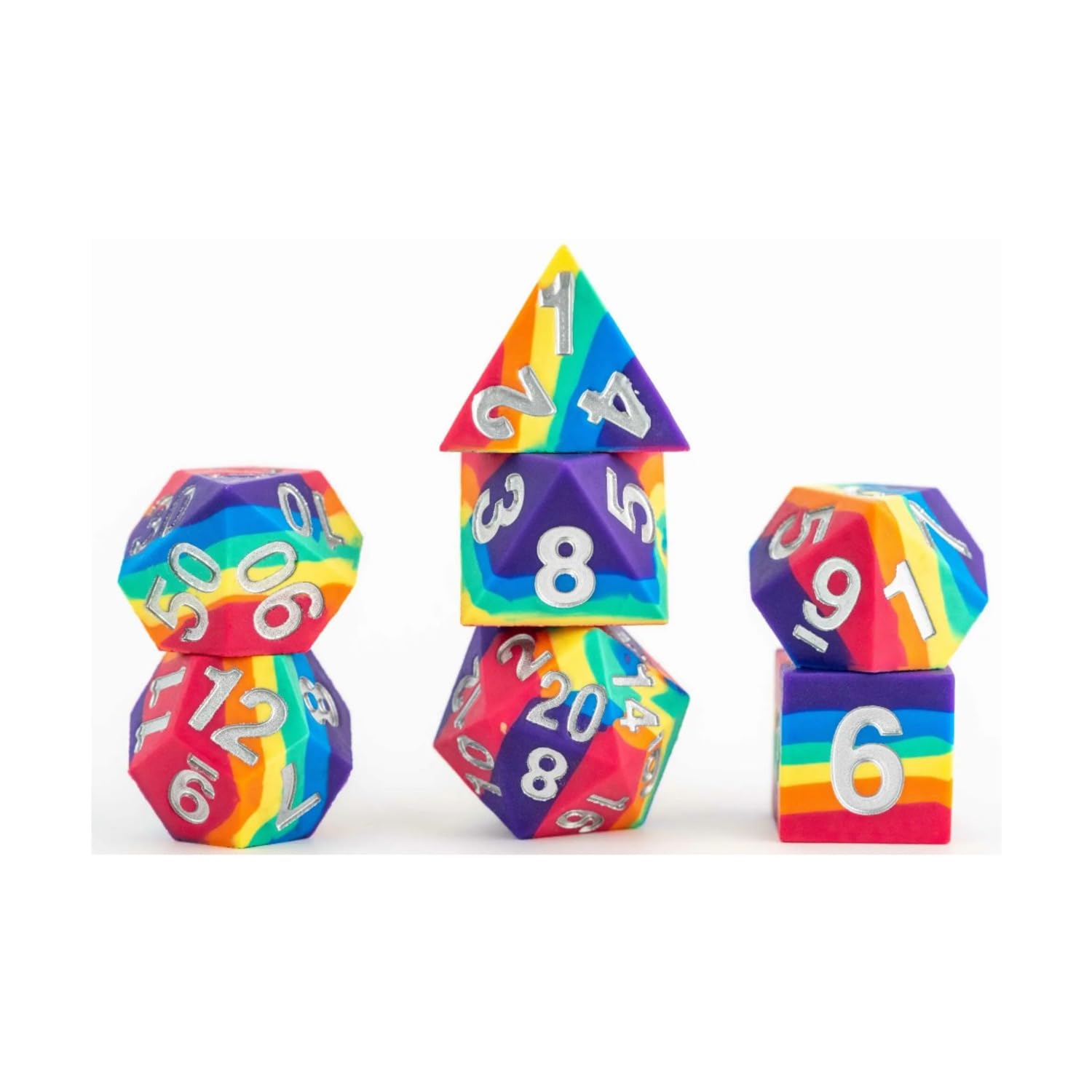 MGD 16mm Sharp Edge Silicone Rubber Poly Dice Set: Rainbow