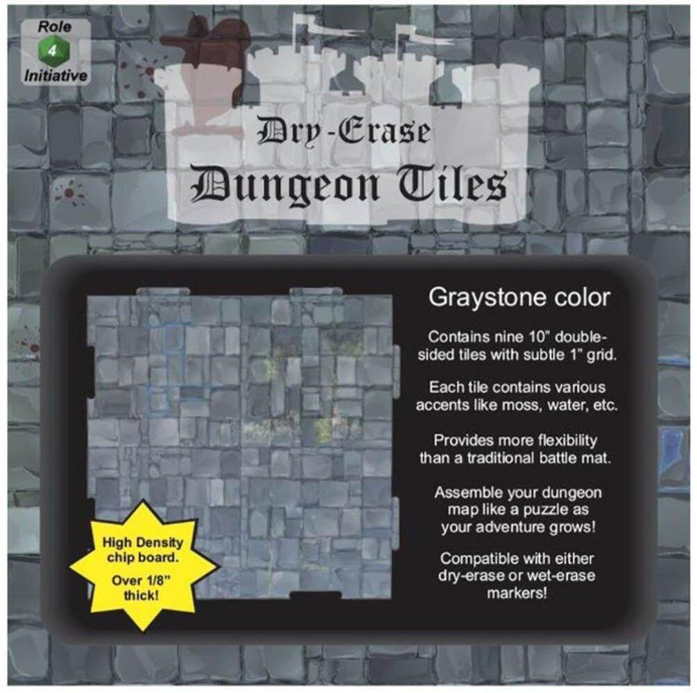 Dry Erase Dungeon Tiles, Shapes, and Sizes Graystone Nine 10" Squares